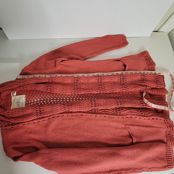 Angel of the North, Deep Orange Knit w Crochet Detail Cardigan Sweater, Size M. - Picture 10 of 12